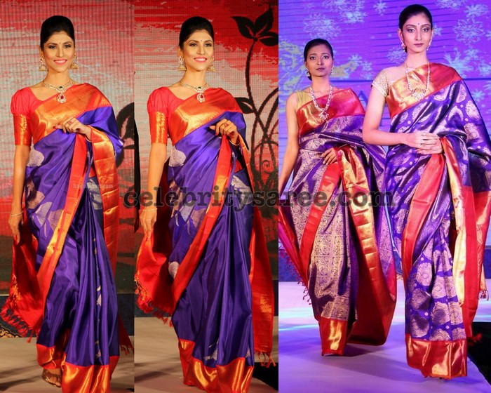 Purple Saree with Red Combination Saree Blouse Patterns