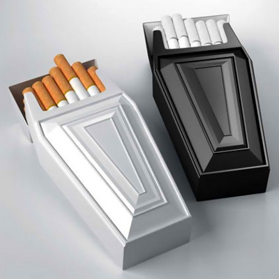 Cigaretpakker udformet som ligkiste