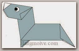 Bước 22: Vẽ mắt để hoàn thành cách xếp con chó Duchshund bằng giấy theo phong cách origami.