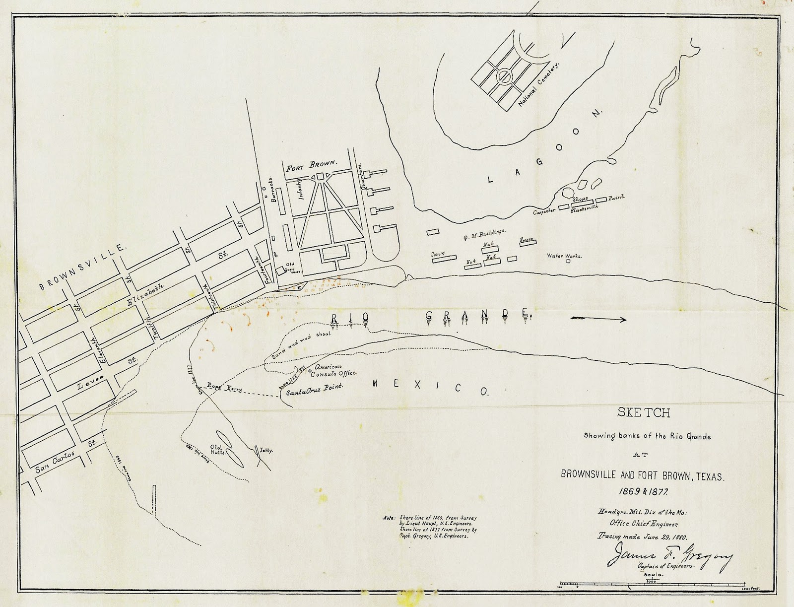Brownsville Station 1880 Map of Brownsville Sketches Shoreline Changes from 1869 to 1877