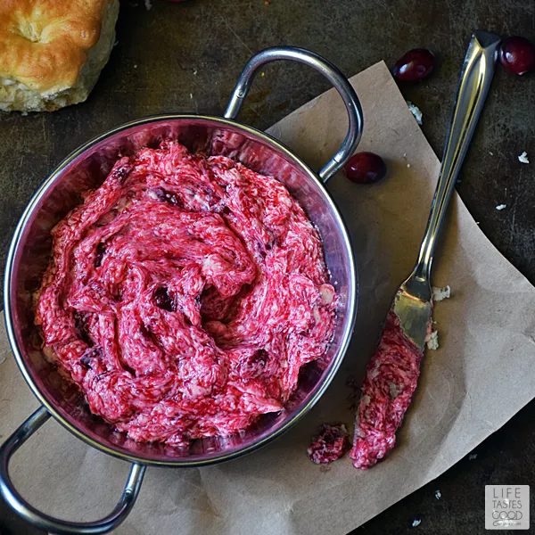 Sweet and tangy Cranberry Butter | by Life Tastes Good is a delicious spread for breads, bagels, pancakes, you name it! Perfect for Thanksgiving! #LTGrecipes #RHfood