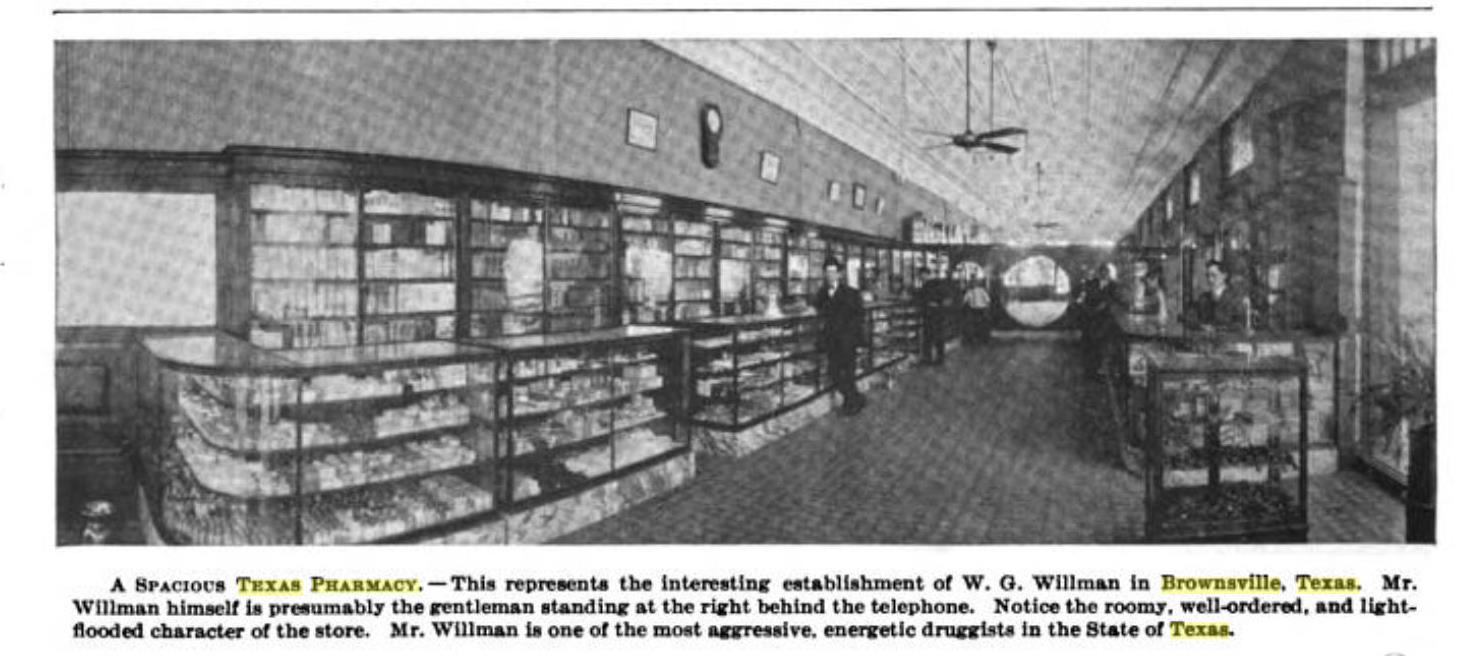 Brownsville Station Willman's Pharmacy in Brownsville, Texas Early 1900s