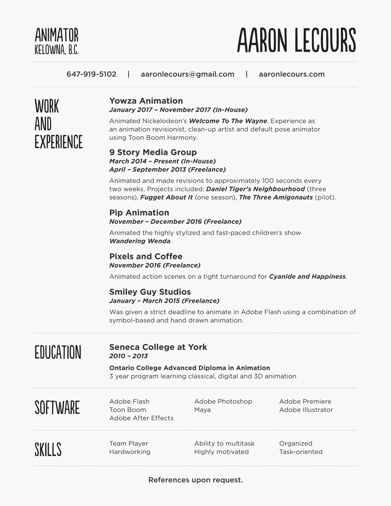 aaron lecours animation resume