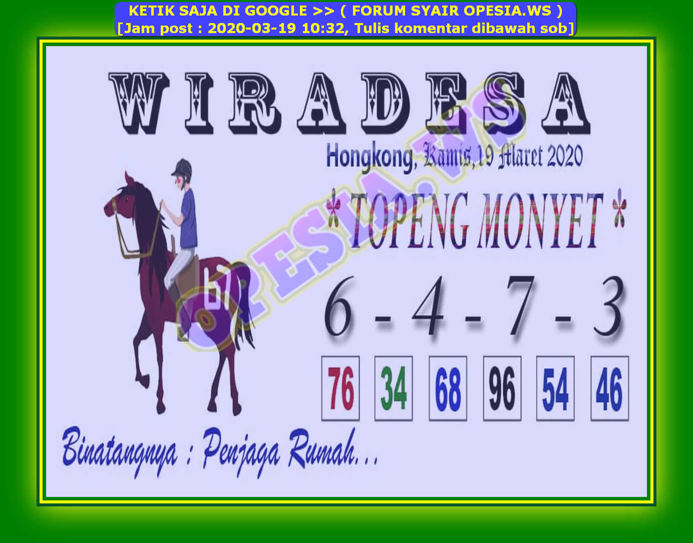 Kode Syair Hongkong 19 Maret 2020 Forum Syair Togel Hongkong Singapura Sydney