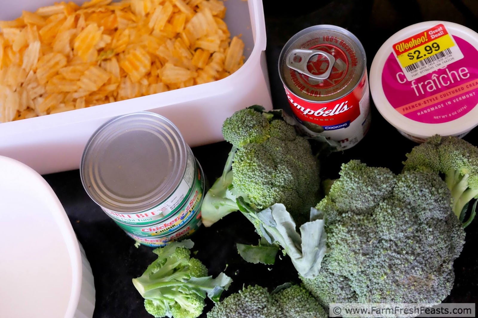 Farm Fresh Feasts Tuna Broccoli Casserole with Potato Chip Topping