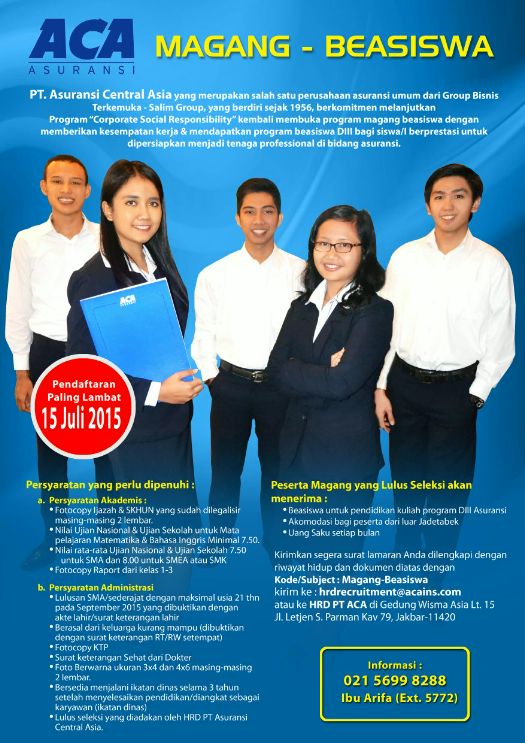 Beasiswa 2015 Untuk Lulusan Sma / Smk: Magang Beasiswa Aca 2015 ~ Akademi Asuransi