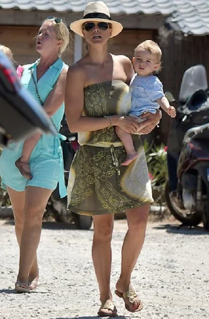 Princess Madeleine, Princess Leonore and Prince Nicolas of Sweden on holiday in Saint Tropez, France. Princess Madeleine wears new summer dress, skirt, tops