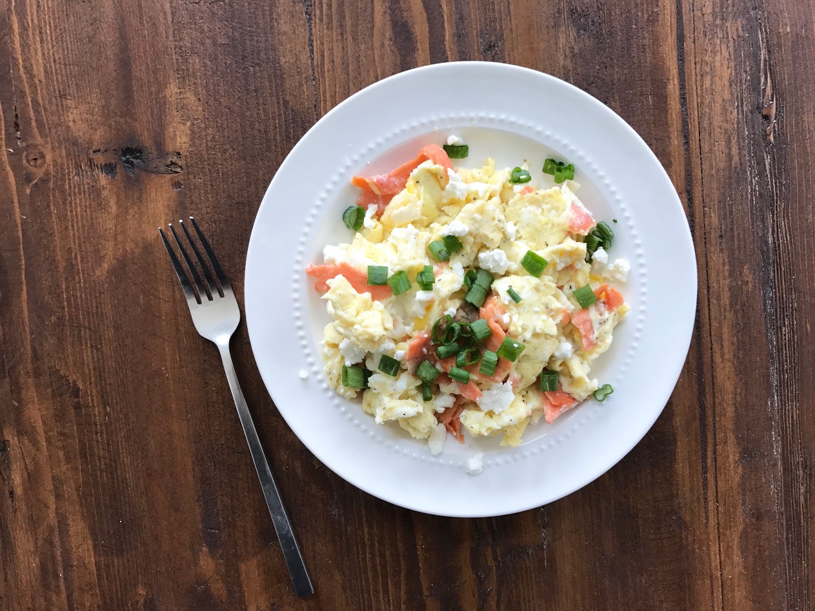 scrambled eggs w/ smoked salmon & goat cheese