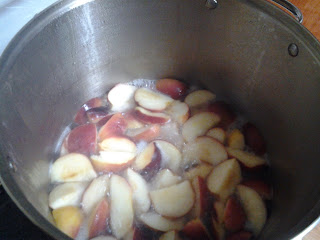 Fill water to 1" over the apples and boil away.
