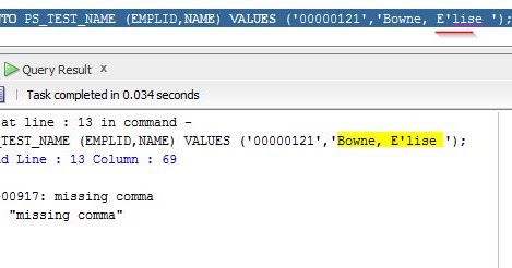 sql oracle error single apostrophe