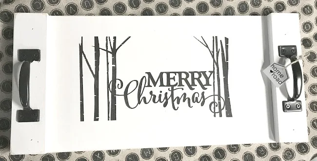 Merry Christmas Vinyl on white wooden tray