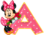 Alfabeto animado de Minnie Mouse con ramo de rosas A. 
