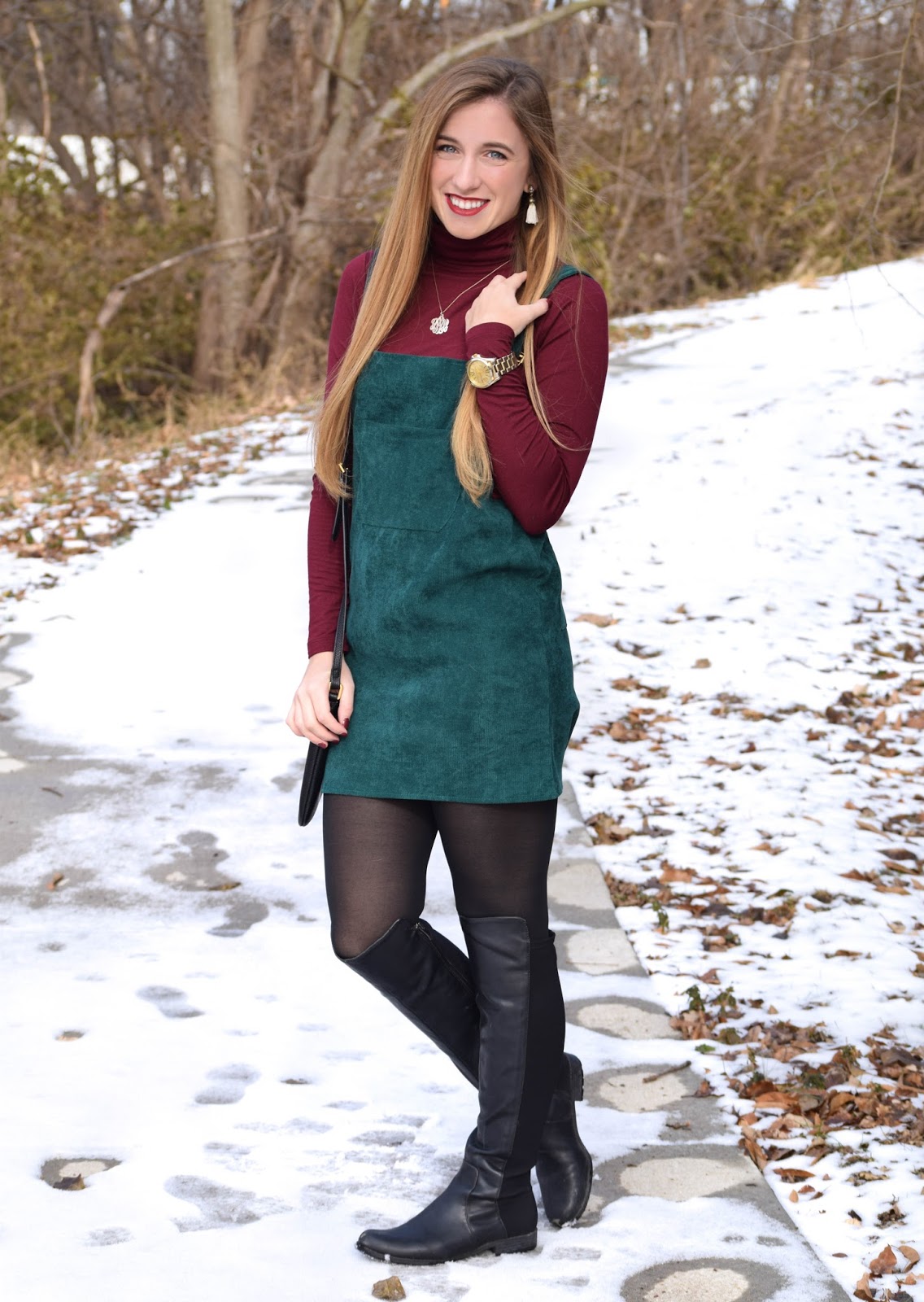 overall dress with leggings