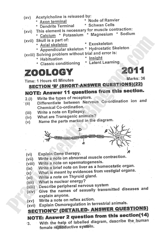 Zoology-2011-five-year-paper-class-XII