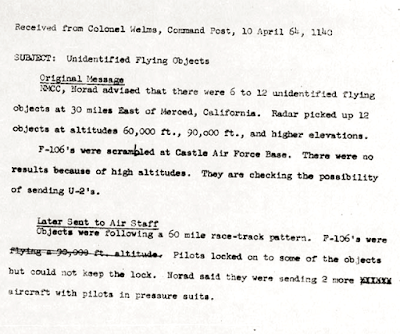 NORAD Report of Multiple UFOs 4-10-1964