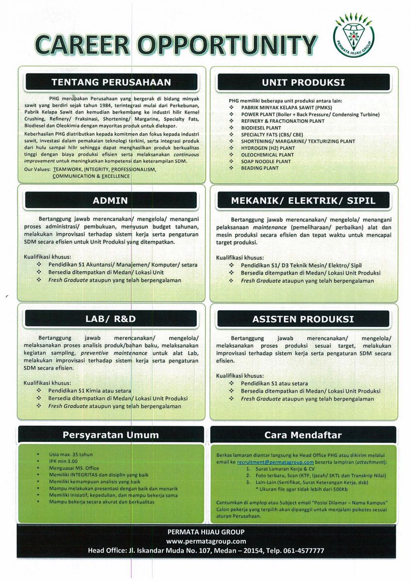Lowongan Kerja Medan Permata Hijau Group Phg Berita Seputar Indonesia