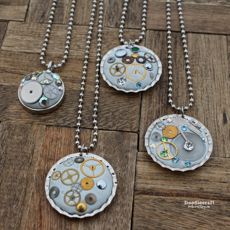 Doodlecraft Steampunk Bottle Cap Necklace!