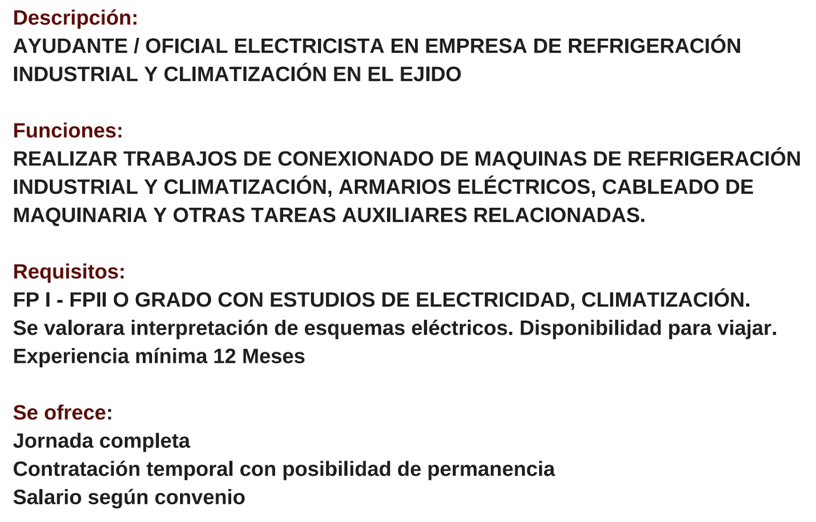 mensual temporal Patético Ofertas de Empleo en España: Ayudante de Electricista - El Ejido (Almería)