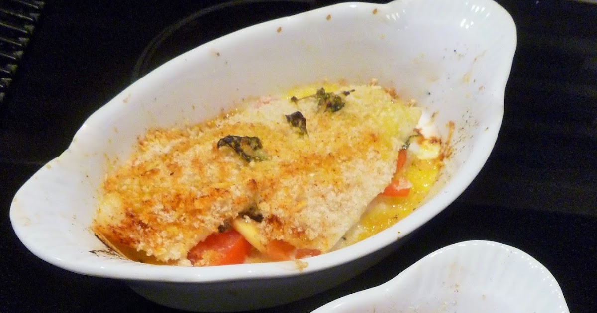 Lindaraxa Flounder Gratin With Tomatoes, Onions And Garlic Pesto
