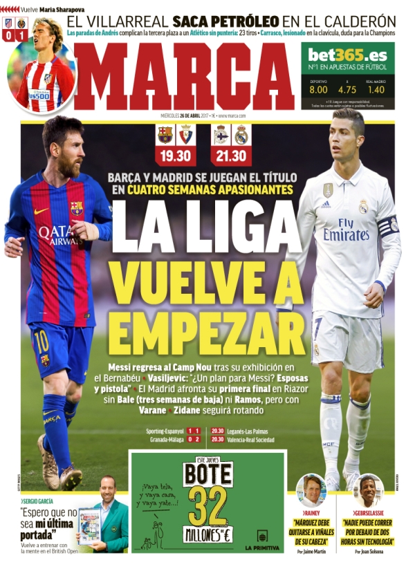 FC Barcelona-Real Madrid, Marca: : "La Liga vuelve a empezar"