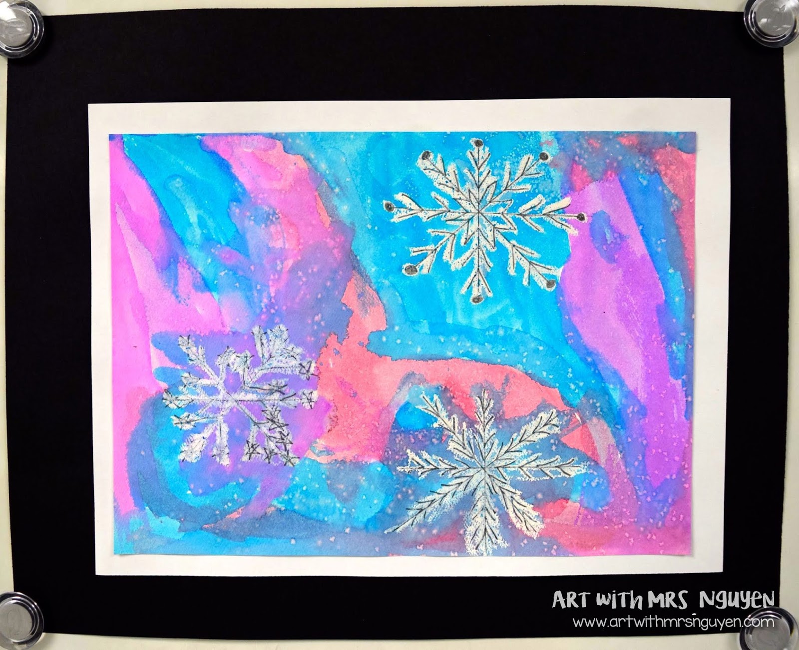 Watercolor Snowflake Paintings (3rd) Art with Mrs. Nguyen