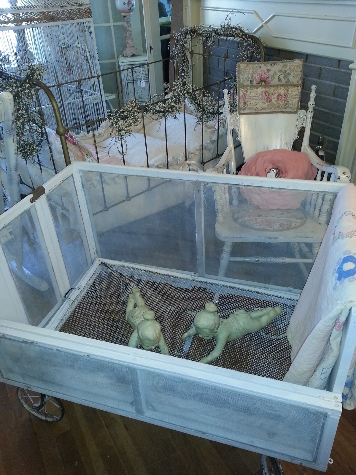 Maryland House Antiques Antique baby bed and playpen