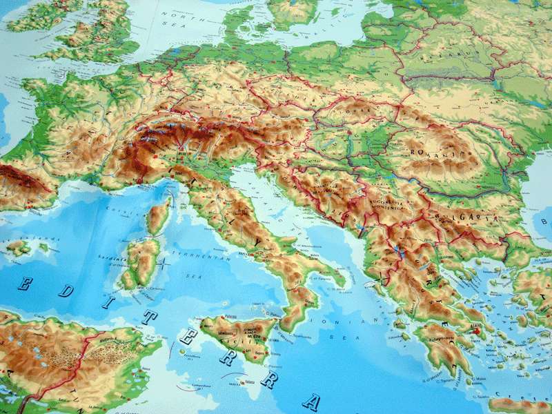 Карта рельефа европы