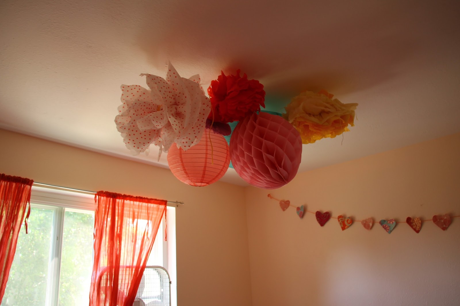 kids and colors Tissue flower and paper lantern ceiling