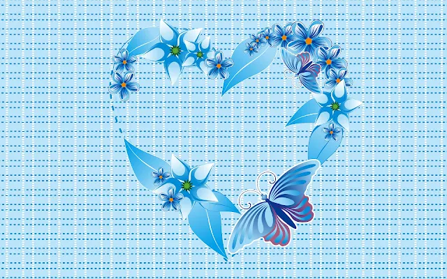 Blauw liefdes hart van bloemen en een vlinder