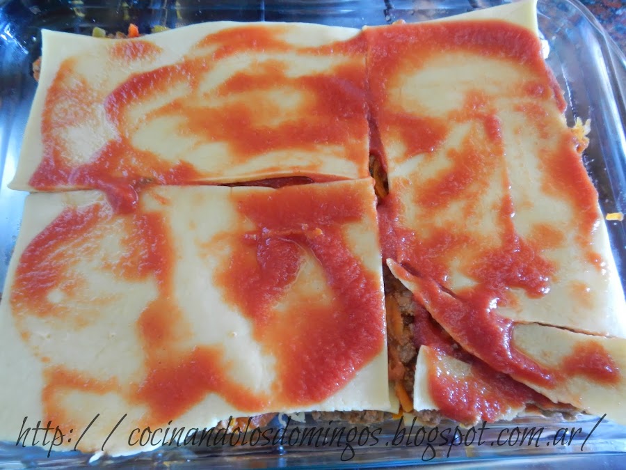 lasaña de carne y vegetales