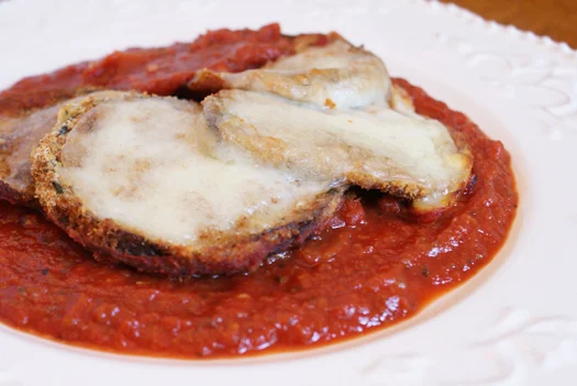 Eggplant Parmesan made with eggplant that is baked, not fried!