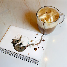 08-Coffee-With-Ice-Cream-Elena-Efremova-Coffee-Cats-Watercolor-Paintings-www-designstack-co