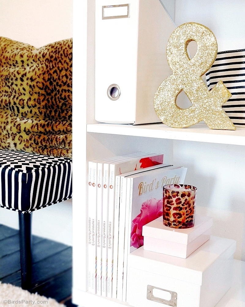 My Home Office Makeover - DIY decorations & ideas in pink, black, white and gold - BirdsParty.com 