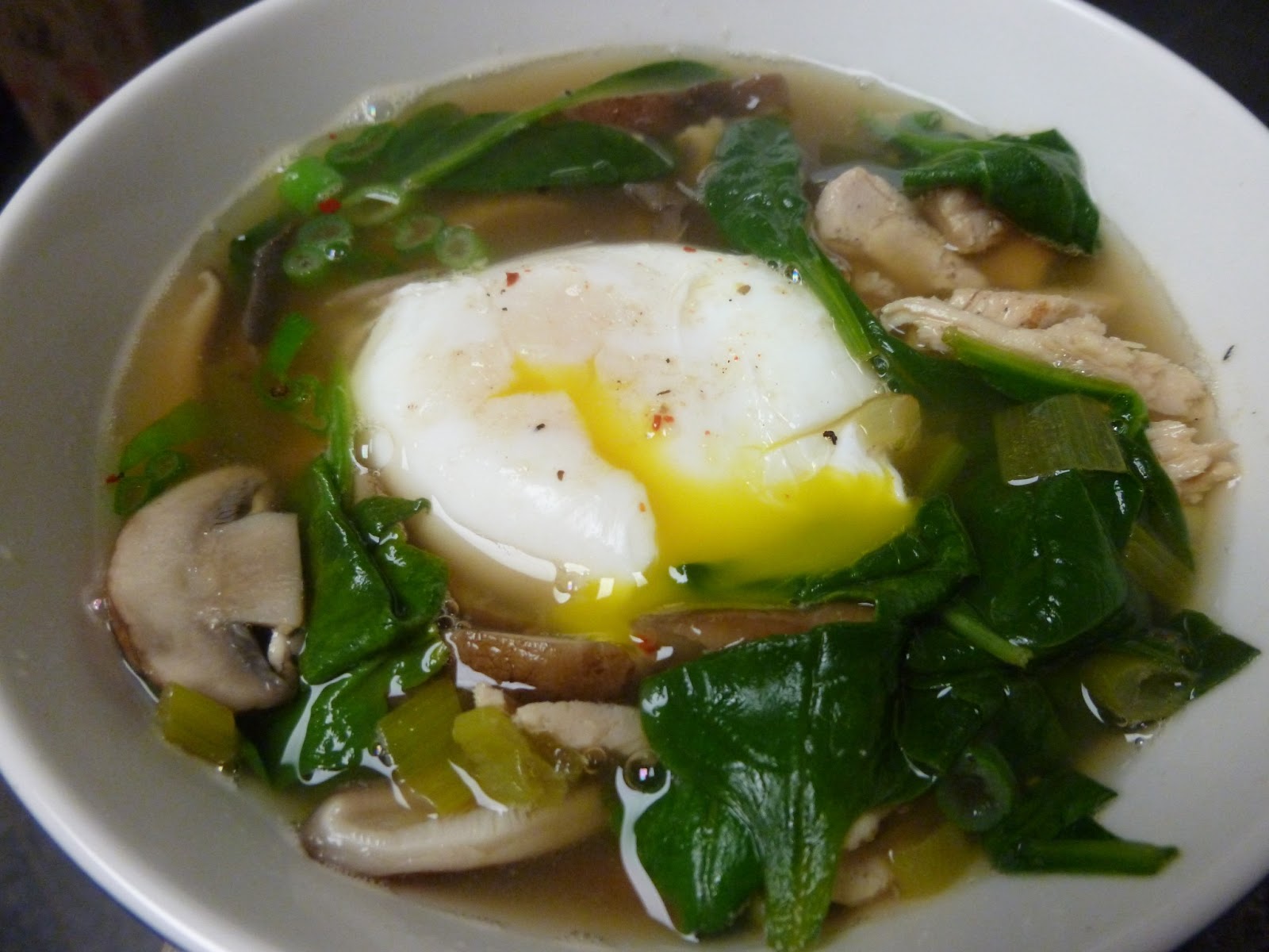 Grubbin&amp;#39; Pugs: Chicken Soba Soup with Poached Egg