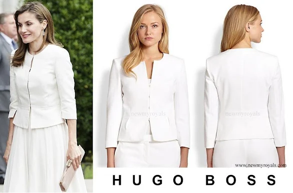Queen Letizia wore BOSS HUGO BOSS Jeisana Textured Peplum Jacket