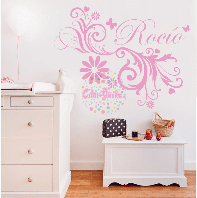 FLORAL INFANTIL CON NOMBRE W333 | CDM Vinilos Decorativos para pared y