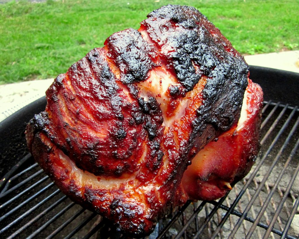 Howling Wolf Gourmet Foods inc Cranberry Orange BBQ glazed ham on grill
