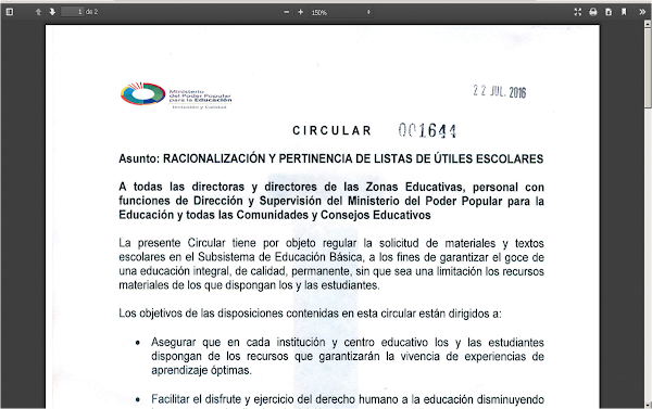 CIRCULAR 001644 RACIONALIZACIÓN Y PERTINENCIA DE LISTAS DE ÚTILES ESCOLARES CIRCULAR 001644 RACIONALIZACIÓN Y PERTINENCIA DE LISTAS DE ÚTILES ESCOLARES