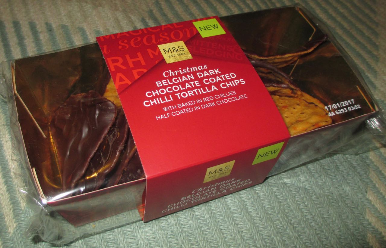 FOODSTUFF FINDS Belgian Dark Chocolate Coated Chilli Tortilla Chips