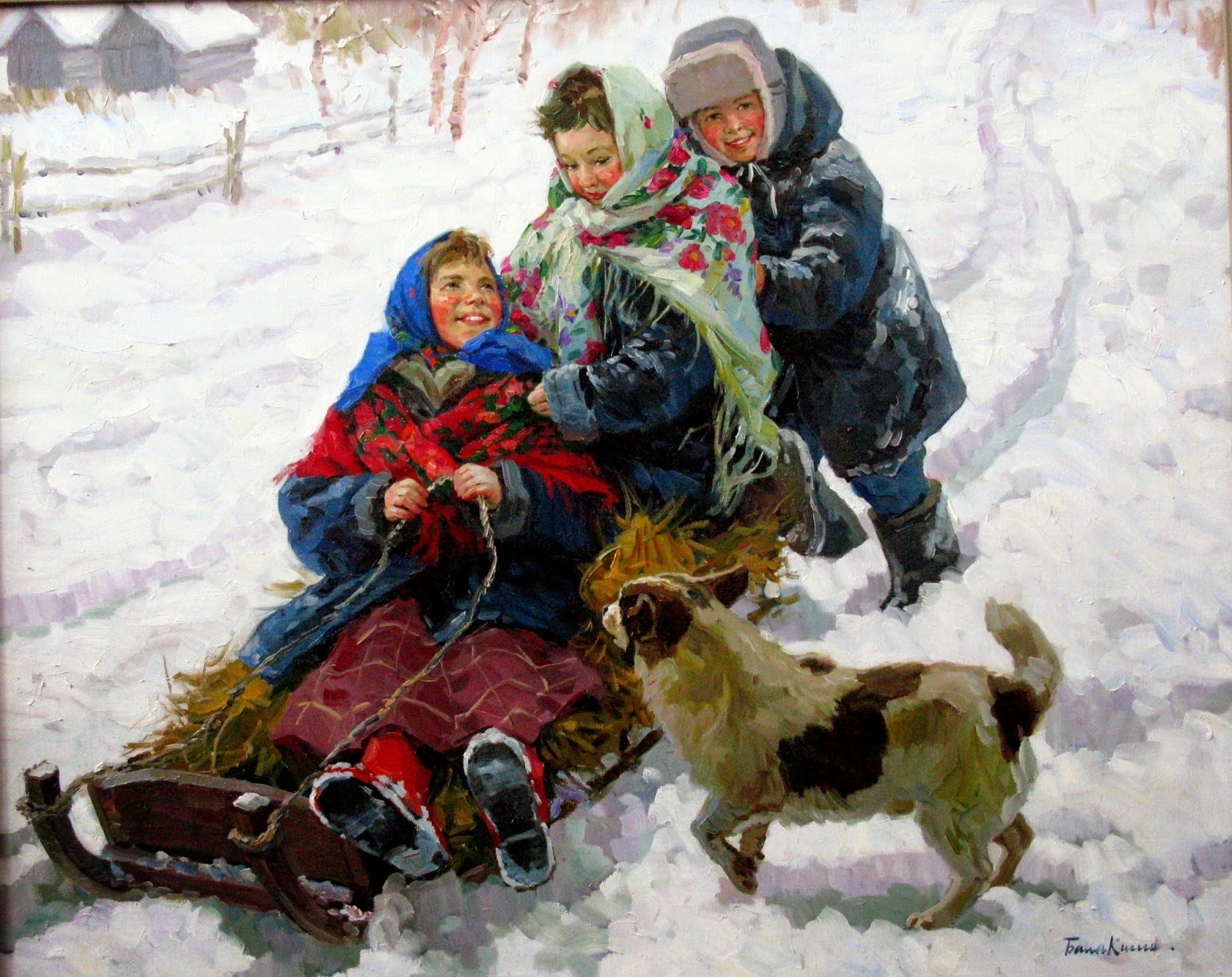России дети картины. Федот Сычков катание с горы.