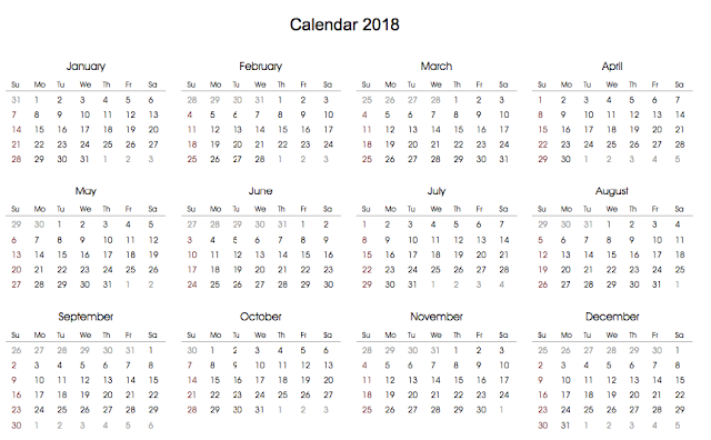 calendar blank 2018
