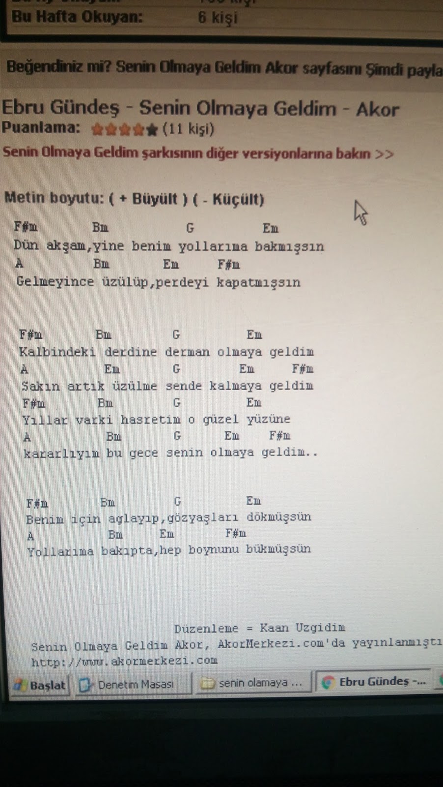 Gitarsound Senin Olmaya Geldim Akor