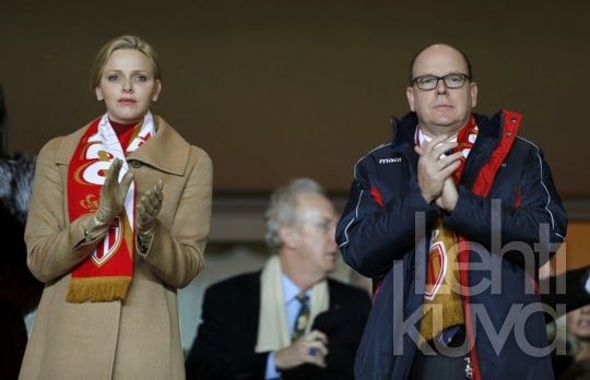Prince Albert, Princess Charlene, Pierre Casiraghi and Gad Elmaleh attended the French L1 soccer match