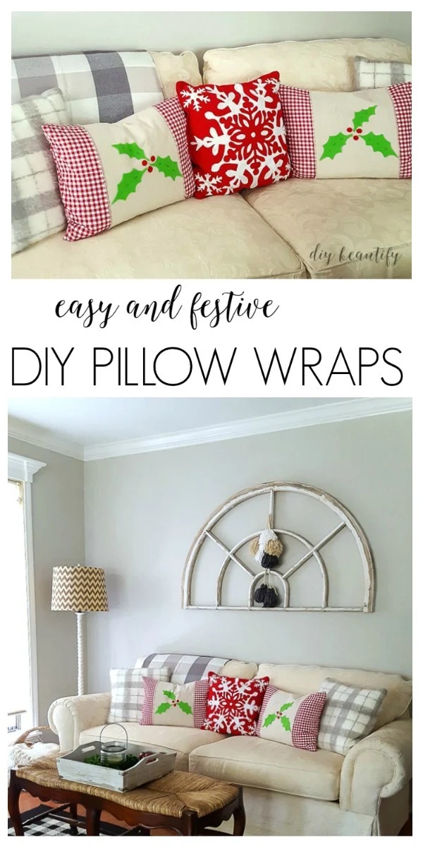 how to make easy pillow wraps to add a touch of Christmas