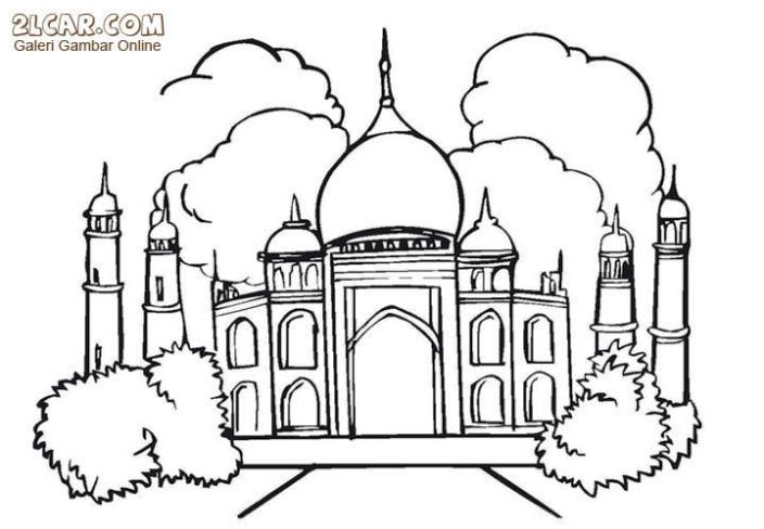Sketsa Gambar Masjid Untuk Mewarnai - Mewarnai Gambar