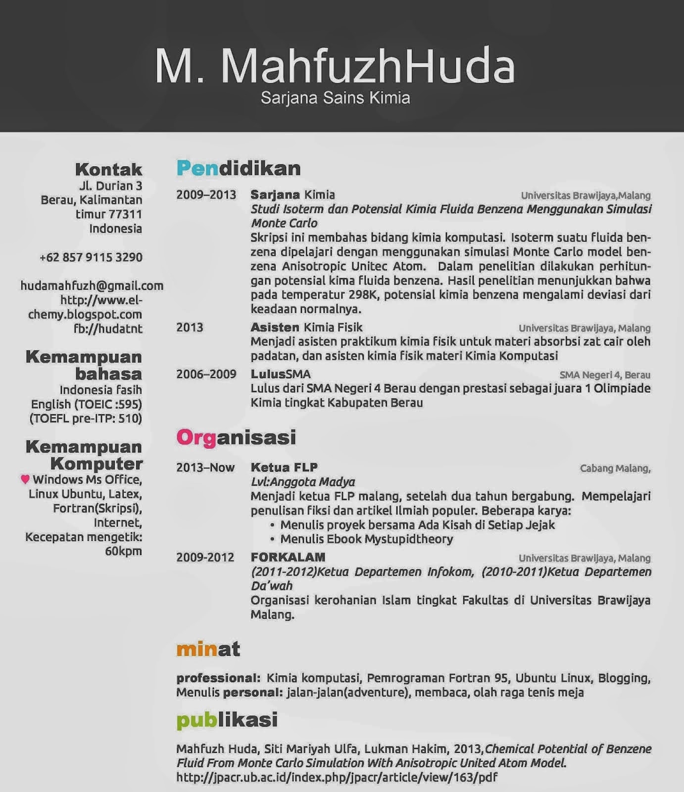 Contoh CV-Resume    Untuk Yang Baru Lulus (Fresh Graduate) - Job Hunting ...