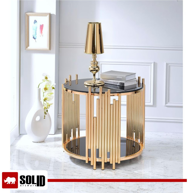 Tanquin End Table Black Glass Gold