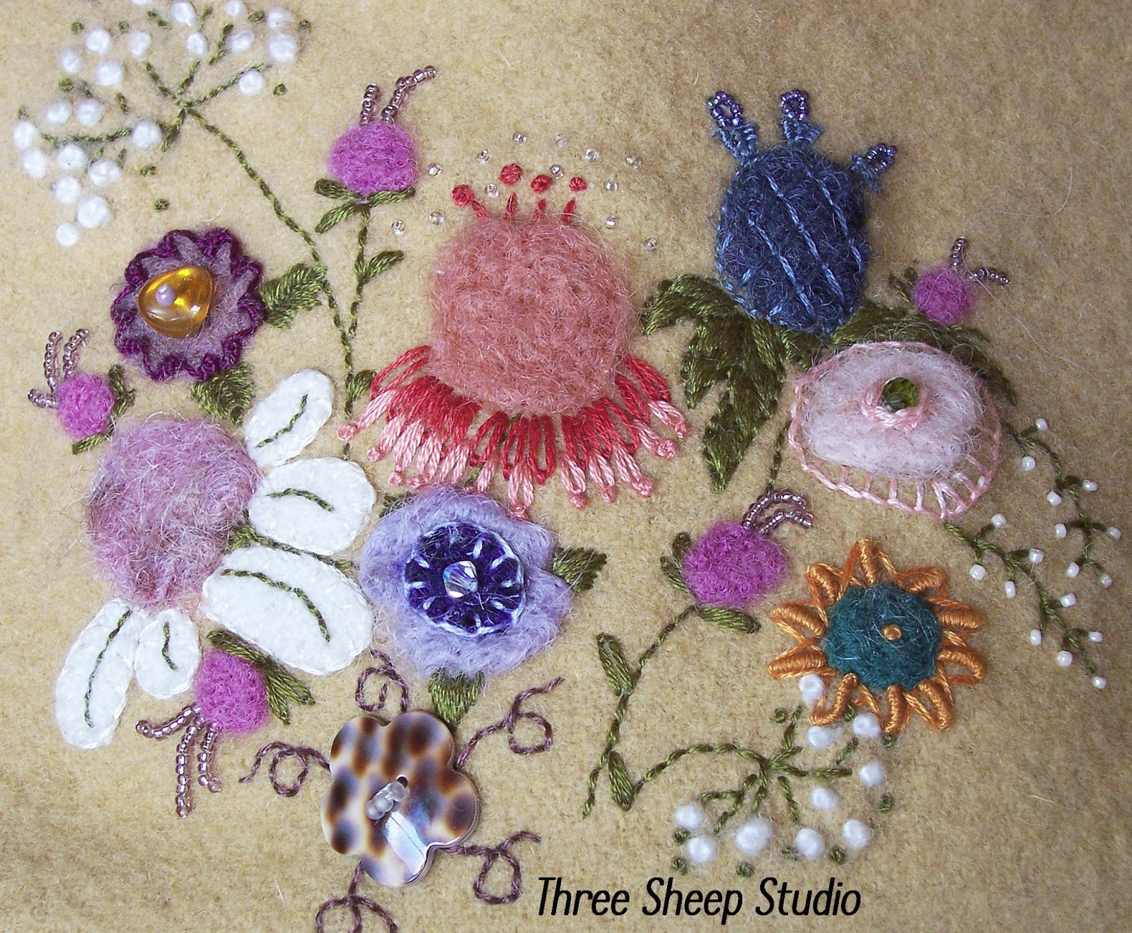 Three sheep studio needle felted flowers Three sheep studio needle felted flowers