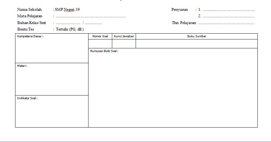 Format Kartu Soal Sd Tahun Ajar