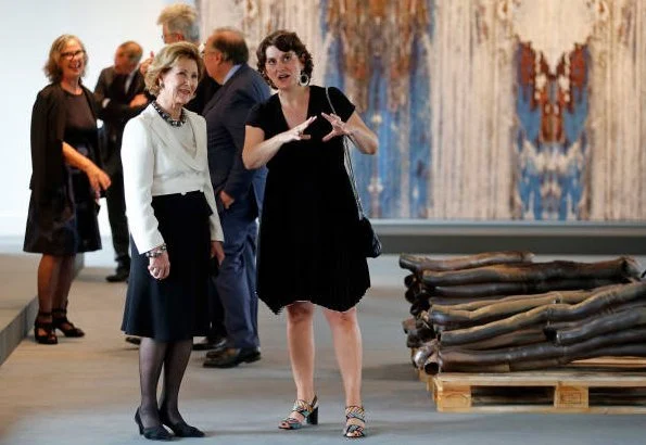 Queen Sonja attended the opening of Forces of Nature exhibition held at National Ceramics Museum in Sèvres. fashion, style of Sonja